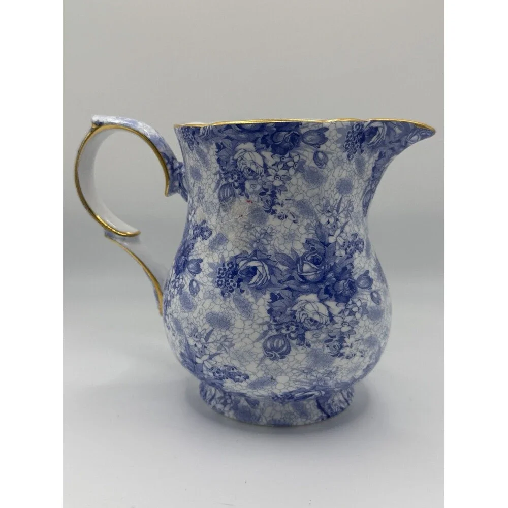 Royal Winton Blue Welbeck Bone China Cream Pitcher Gold Trim England